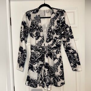 Navy blue and White Floral Long Sleeve Romper